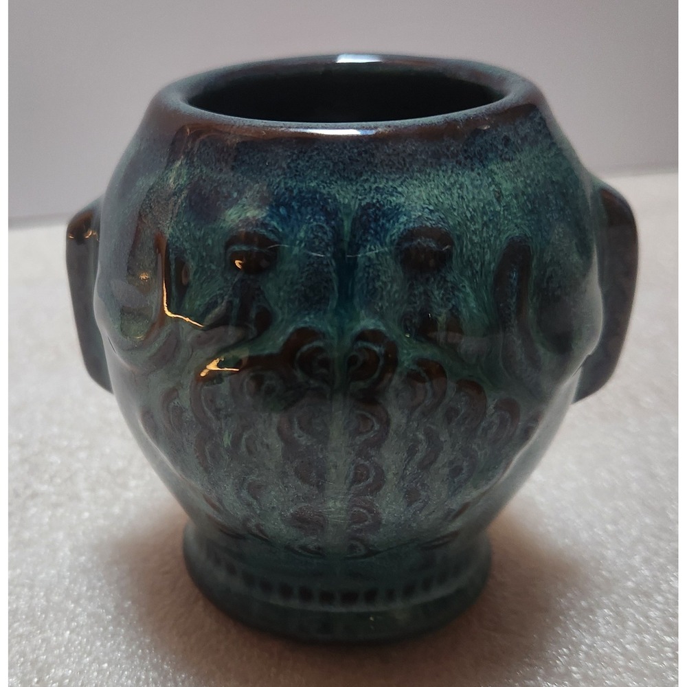 Vintage Canadian Art Pottery Redware Vase Teal Blue Glaze CPNP Signed 3.25in